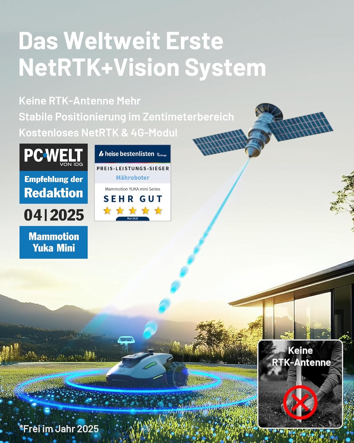 Mammotion YUKA Mini 700 Mähroboter mit Garage – Kabelloses Rasenmähen mit KI-Navigation & NetRTK+ Vision-System