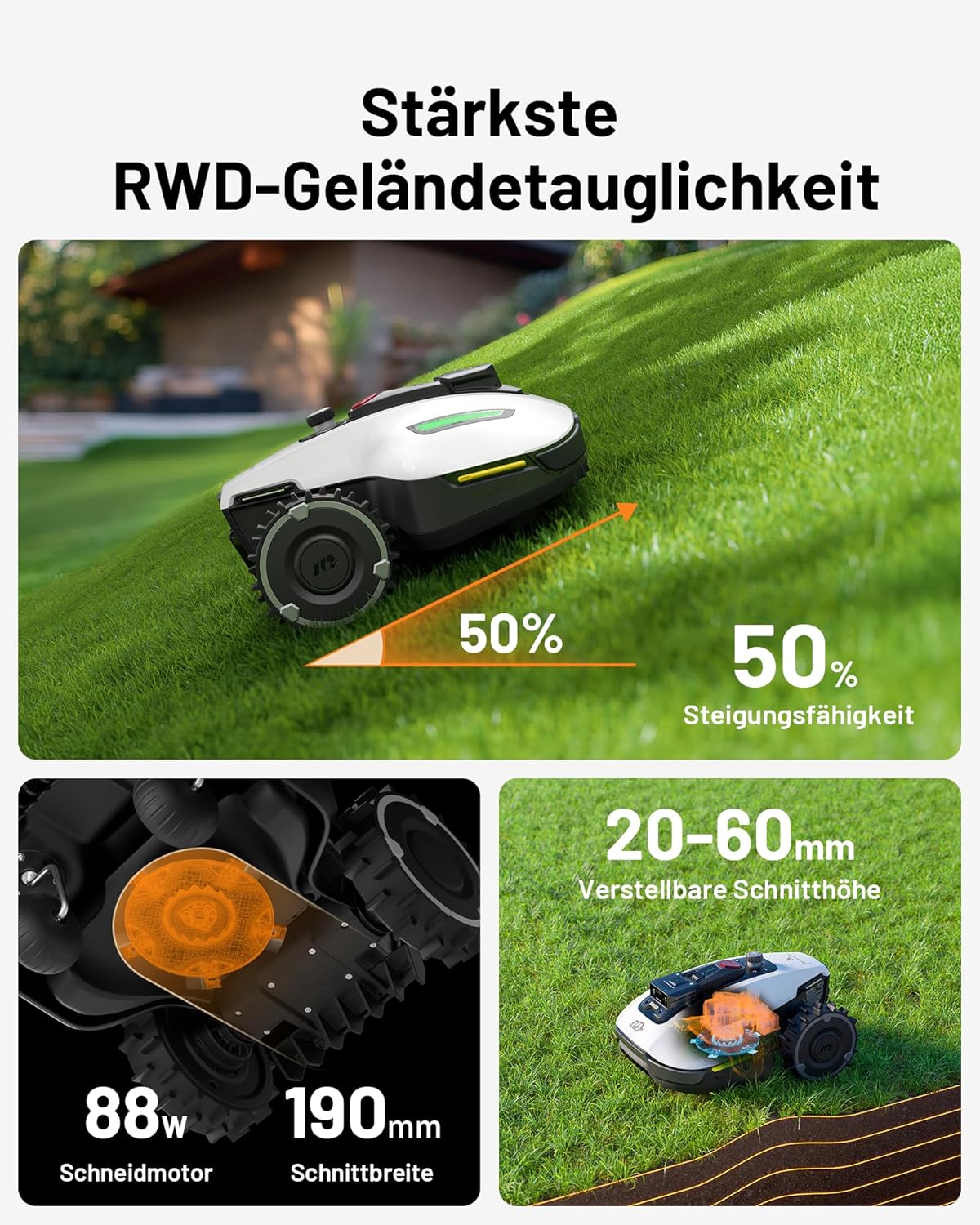 Mammotion YUKA Mini 700 Mähroboter mit Garage – Kabelloses Rasenmähen mit KI-Navigation & NetRTK+ Vision-System